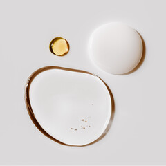 Skin care concept, cosmetic products round drops texture samples such as moisturizer, serum and oil