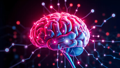 Neon Brain with Neural Network Connections.