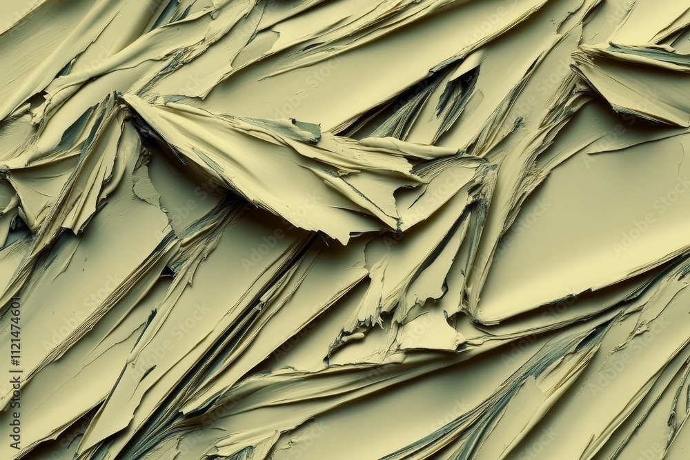 Poster abstract textured surface with layered green paint exhibiting dynamic folds and sharp creases, showc