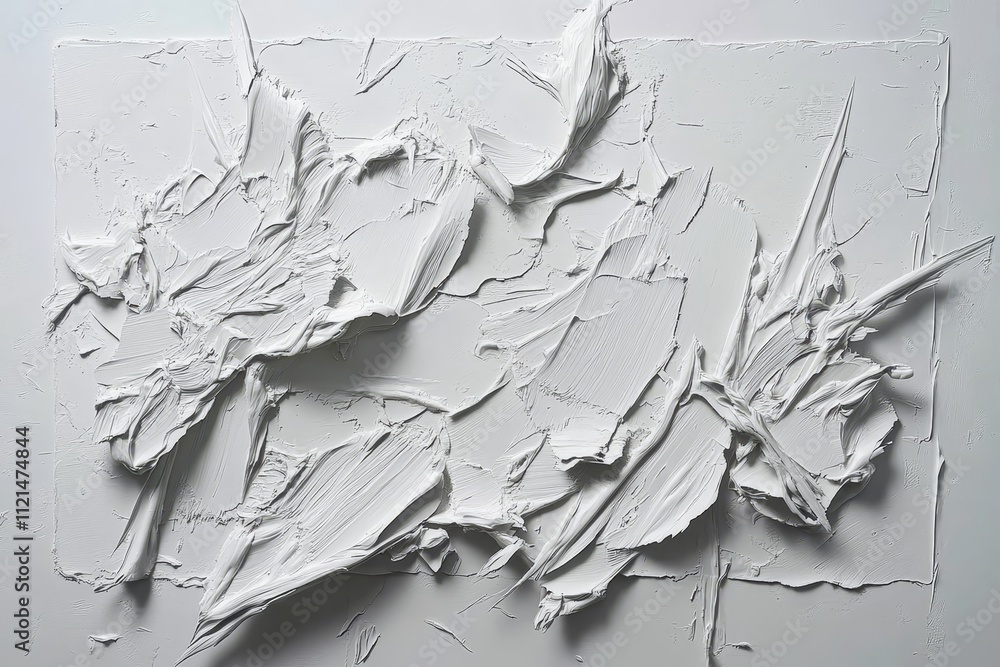 Poster abstract white texture on canvas highlighting dynamic brush strokes and impasto techniques for conte