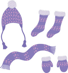 Vector set of winter clothes, hats,scarves,mittens