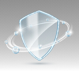 Transparent glass protection shield. Medical health protection concept