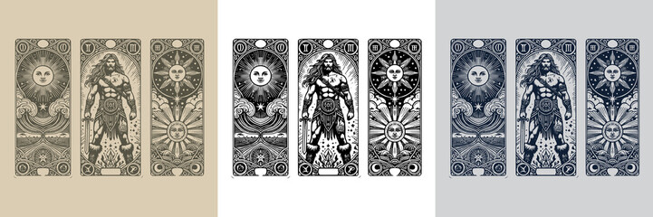 barbarian man playing card tattoo design with tribal accents