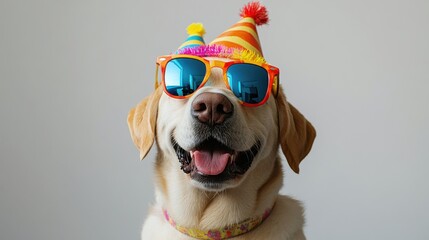 A dog wearing a hat and glasses