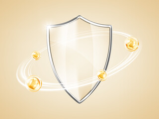 Multivitamin shield concept. Protect the body with vitamin and minerals. Medical health protection