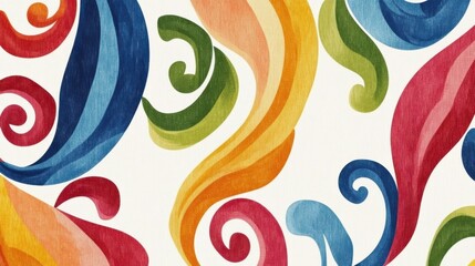 Fototapeta premium Colorful Abstract Pattern Design with Swirls and Leaves