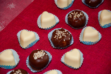 Homemade chocolate candy sweet. Yummy Valentines day. Valentines Day candy. Luxury chocolate truffle. Chocolate praline. Bonbon truffle. Luxury handmade bonbon. Chocolate candy. Luxury sweet