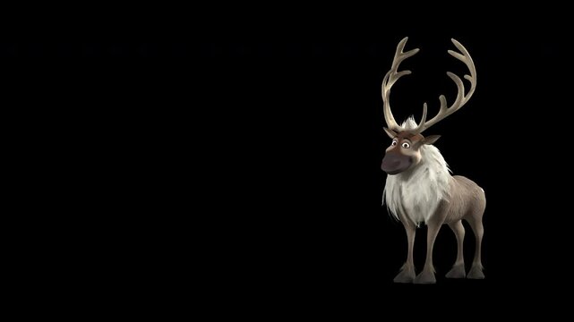 3D Animated Reindeer Jumping In Expressing Happiness Emoting Waving Its Hooves Winking At Camera with Alpha Channel