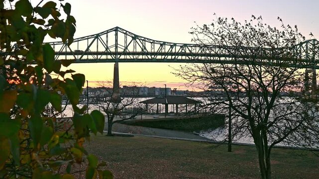 One of the most iconic landmarks of Boston in Massachusetts, USA, The Tobin Bridge, spanning over the Mystic River at sunrise.