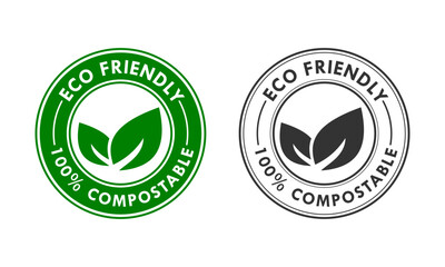 Eco friendly - 100% compostable logo template illustration