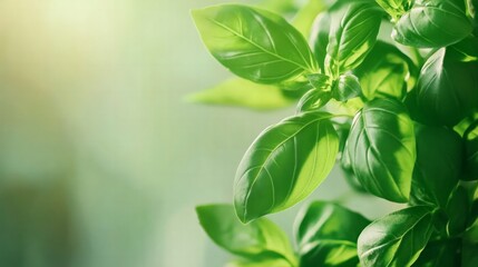 Harvesting fresh basil leaves from a sunny herb garden in nature for culinary use and aromatic beauty