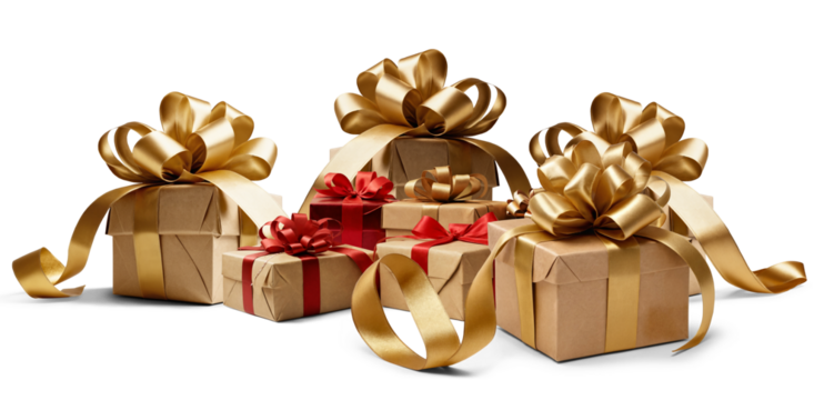 festive Christmas gifts, presents boxes 3d, isolated cutout