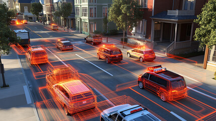 A citywide monitoring system tracking emergency vehicles and traffic flow.