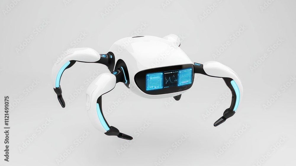 Poster a futuristic robotic design with multiple articulated arms.