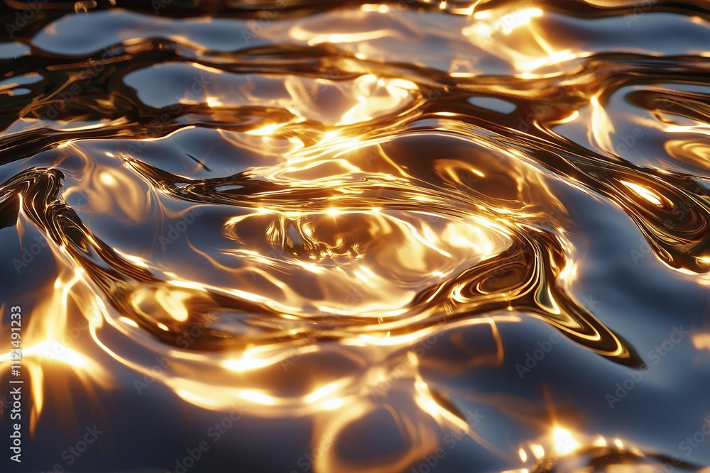 Wall mural A fluid metallic texture in molten gold with flowing, reflective ripples.