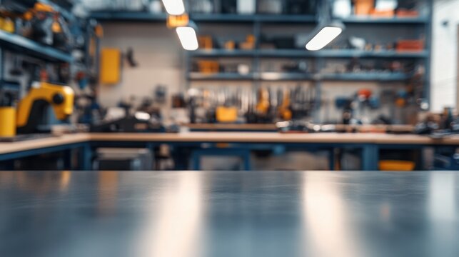 A well equipped workshop with various tools and machinery. Concept of craftsmanship and industry.