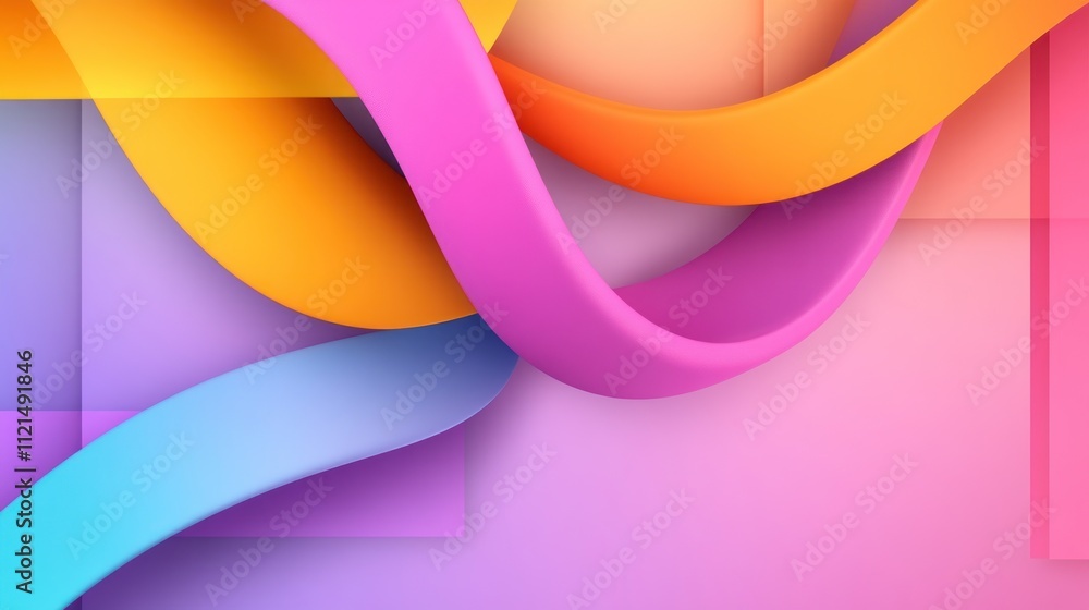 Poster abstract colorful design with flowing ribbons and geometric shapes.