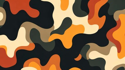 Colorful abstract camouflage pattern with wavy shapes and earthy tones suitable for various design applications - Powered by Adobe
