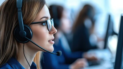 Call center agent providing live support in a professional environment