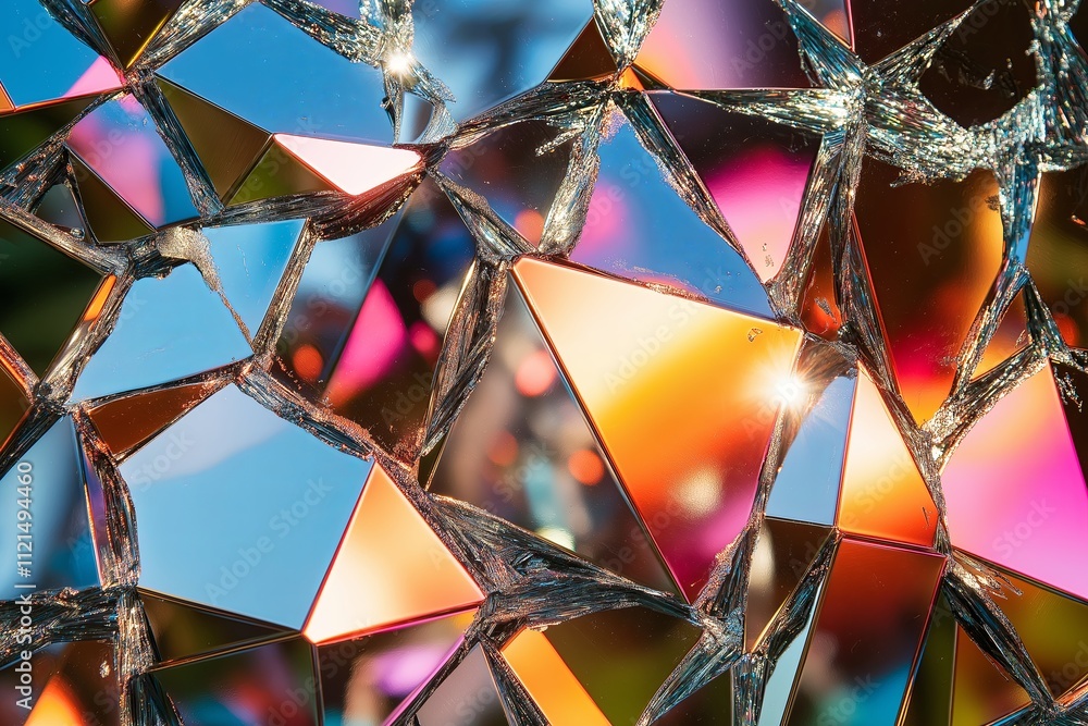 Poster A cracked mirror effect with fragments reflecting different colors and patterns