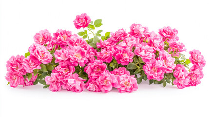 A bush of vibrant pink roses in full bloom, isolated on a white background, showcasing lush petals and rich color