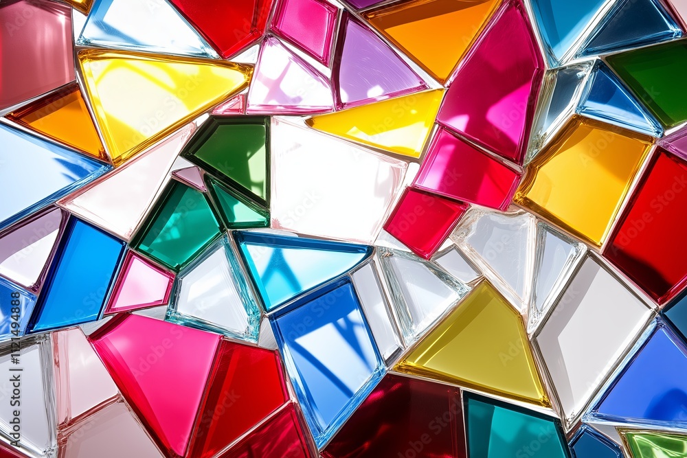Poster A collection of multicolored overlapping glass shards, creating a stained-glass effect.