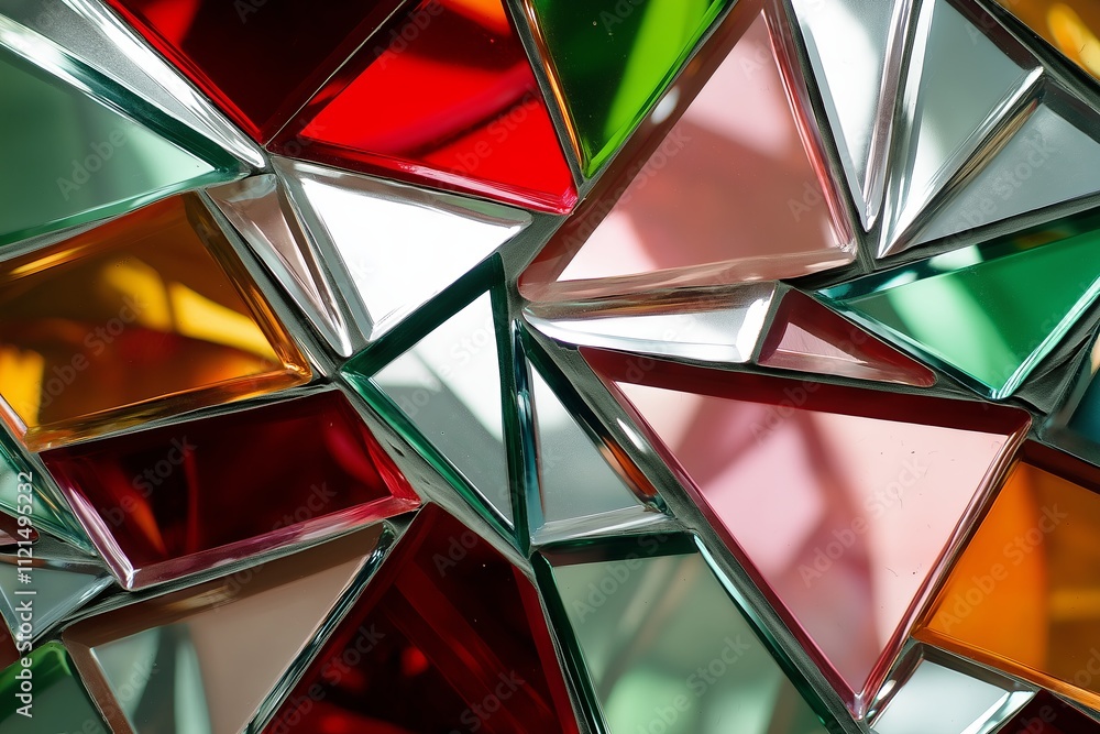 Poster A collection of multicolored overlapping glass shards, creating a stained-glass effect.