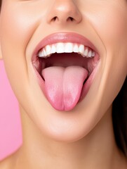 Obraz premium Funny woman playfully sticking out her tongue with a bright smile