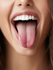 Funny woman making a silly face and sticking out her tongue with a big smile