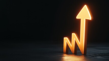 Glowing orange arrow indicating upward business growth and increase in success metrics