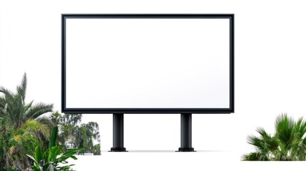 Fototapeta premium A blank billboard surrounded by lush greenery, ready for advertising.