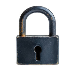 Fototapeta premium Vintage black padlock with keyhole isolated on transparent background cutout png