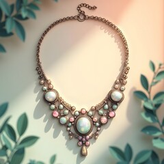 Obraz premium Pastel Vintage Necklace: Ethereal Outdoor Studio Setting