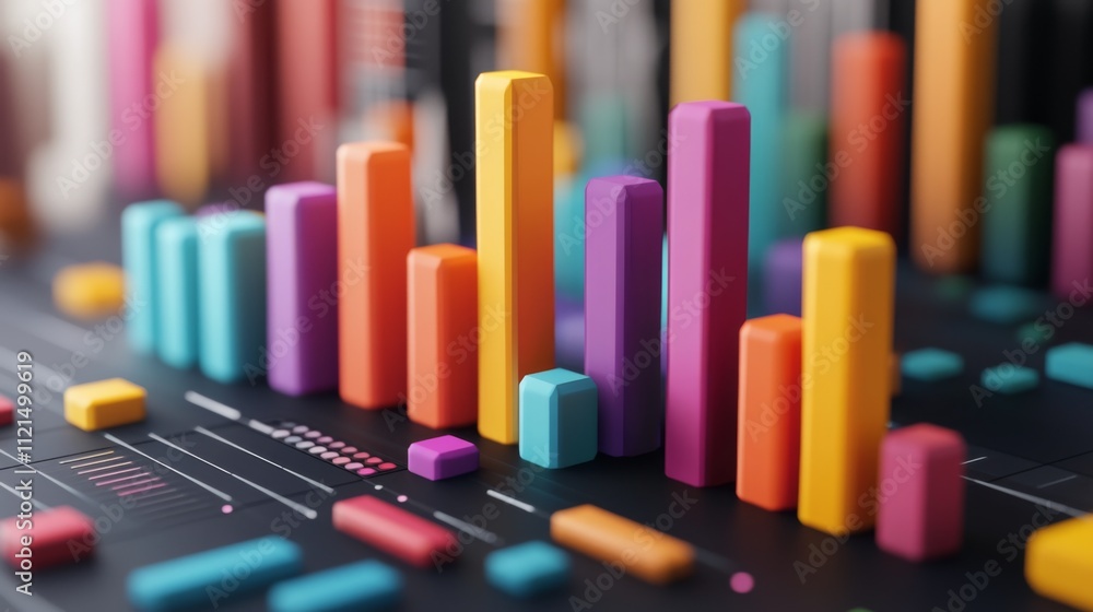 Fototapete colorful 3d graphs and charts displaying business data insights