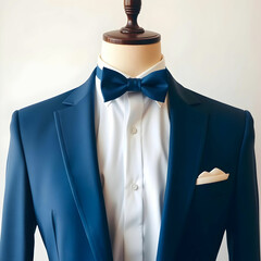 a nice and neat suit and bowtie on a mannequin