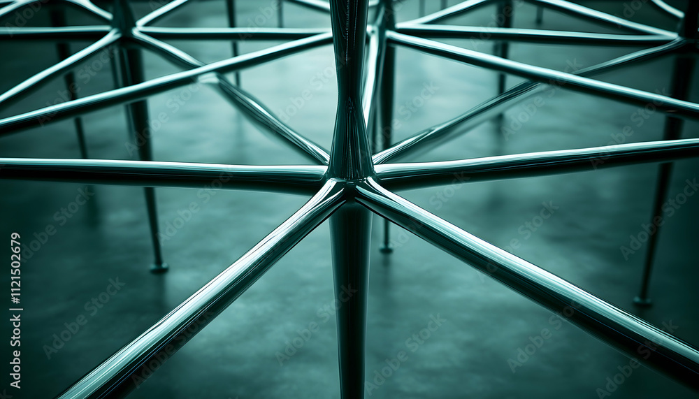 Poster abstract close-up of a polished metal structure, showcasing intricate geometric patterns and reflect