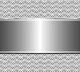 Silver chrome metal 3D background, lustrous and shiny metallic design with interesting holes pattern.