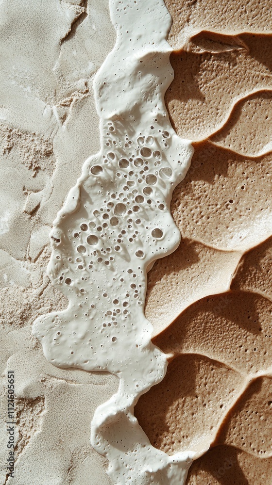 Poster gentle waves cascade over the shoreline, creating a mesmerizing dance between smooth sand and frothy