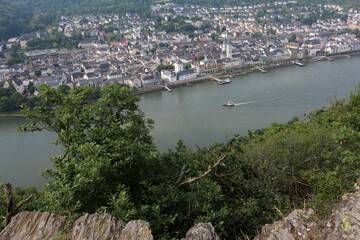 Obraz premium View of Bad Salsiz and the rhine river - Rheinsteig - between Kamp-Bornhofen and Braubach - Hesse - Germany
