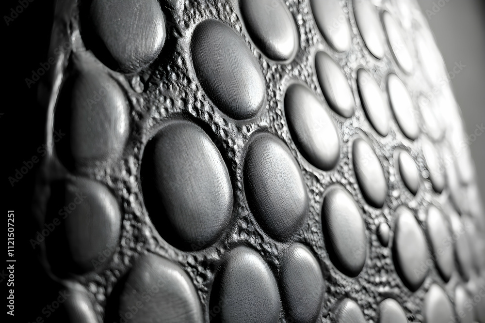 Poster Abstract black and white close-up image of a textured surface with rounded, pebble-like shapes creating a unique pattern.  Ideal for design backgrounds and textures.