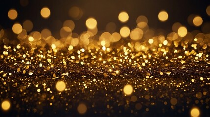 Golden bokeh lights creating a shimmering effect in a dark background during a festive celebration at night