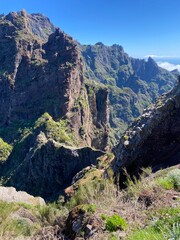 sunny rocky mountain hike