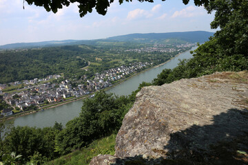 View of Spay, Oberspay, Bray and Rhens - Rheinsteig - between Osterpai and Braubach - Hesse - Germany