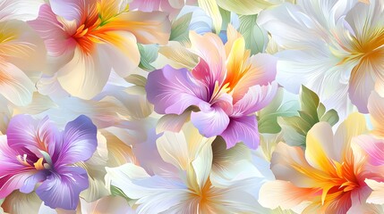 Fototapeta premium A colorful floral pattern with a variety of flowers including pink, white