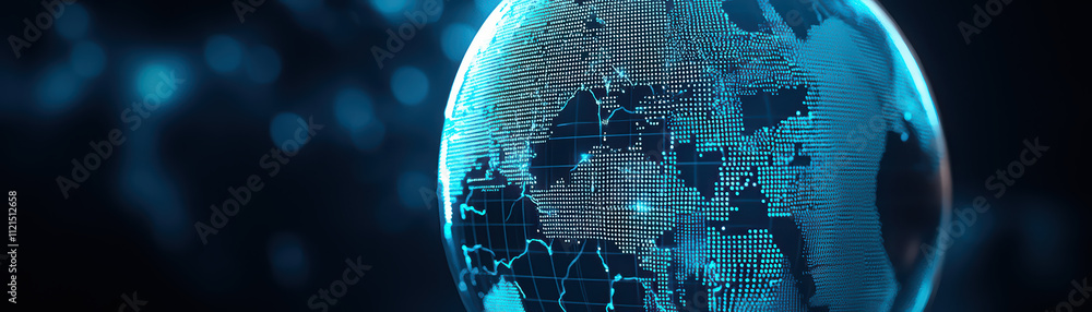 Poster luminous globe displaying interconnected global networks and data points, showcasing digital represe
