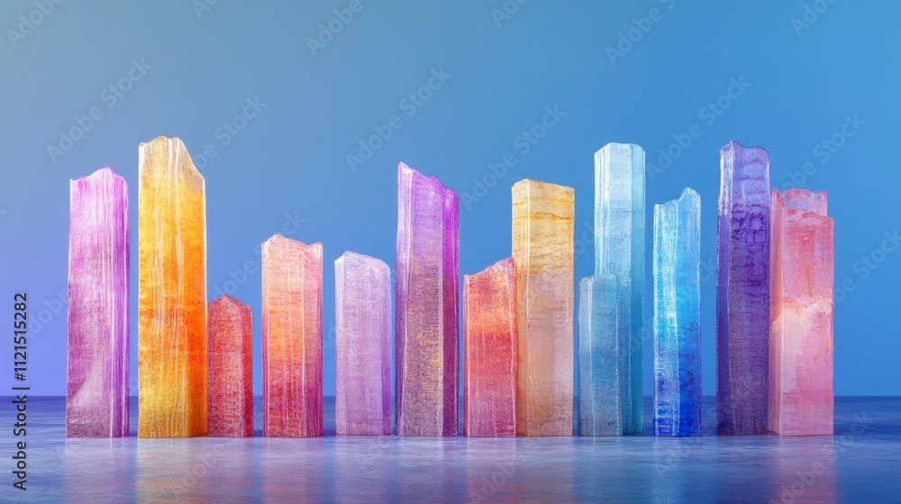 Aufkleber Vibrant Colorful Crystals Displayed on a Smooth Surface with Blue Background