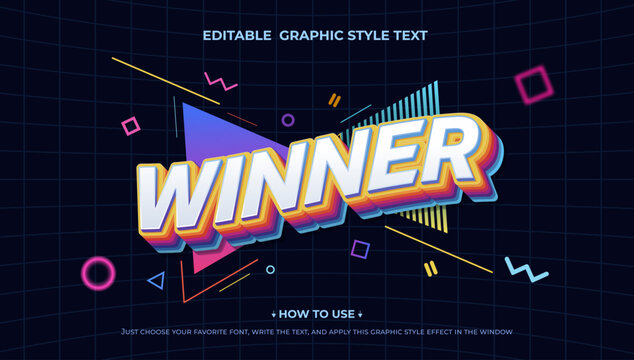  3d Winner word on dark background vector illustration. Rainbow retro 3d text effect editable graphic style. You can easily replace it with your own text.