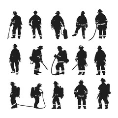 fireman clip art silhouette set vector