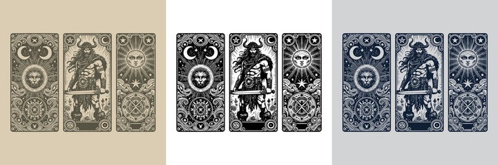 bold barbarian man playing card tattoo design