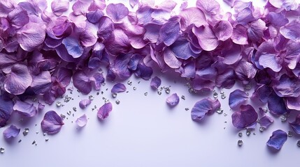 Obraz premium Elegant Pink and Purple Flower Petals with Decorative Jewels Spread